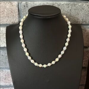 Vintage WEST GERMANY signed white glass AB bridal choker necklace